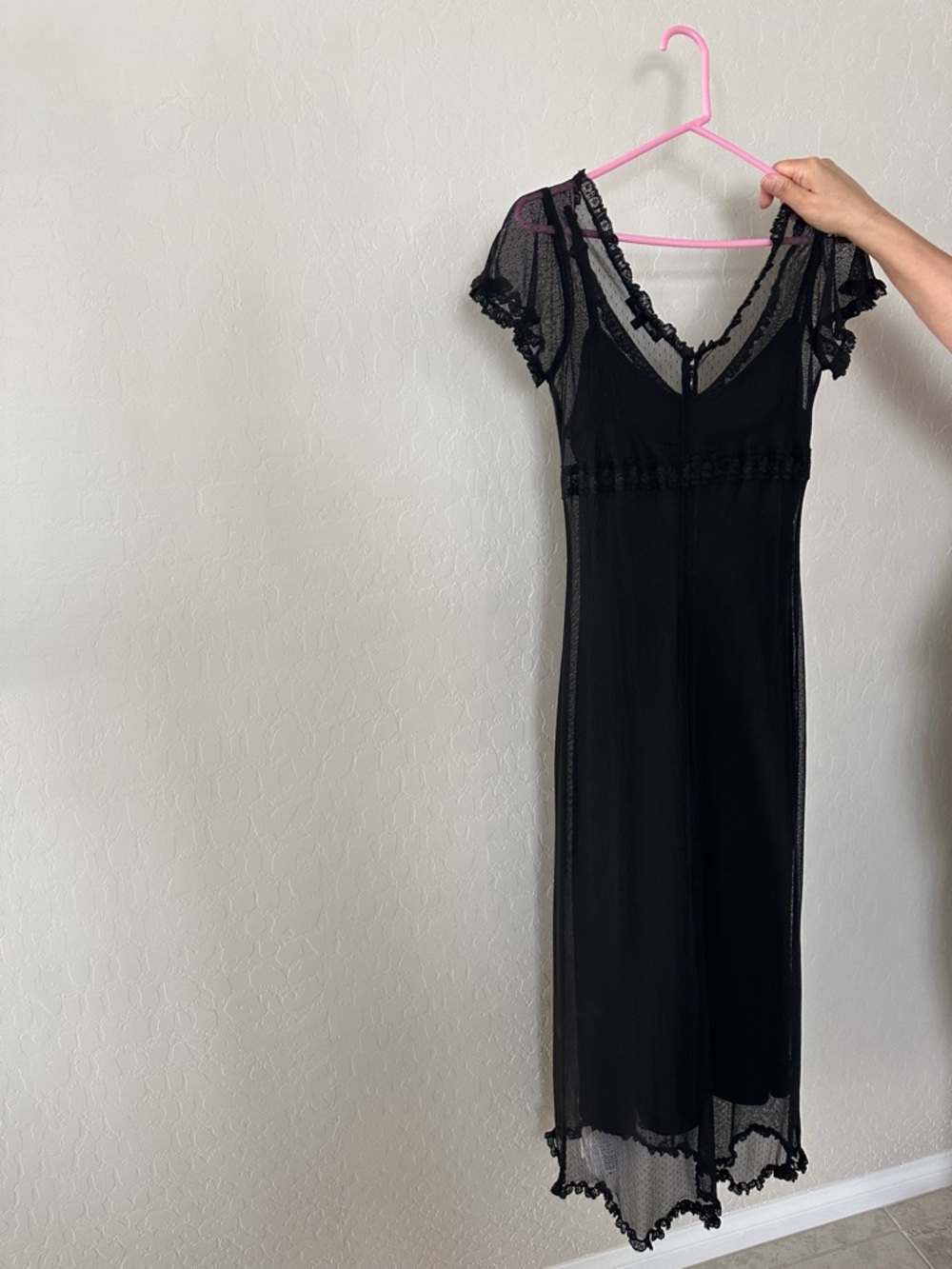 Betsey Johnson Black Sheer Lace Trim Chemise - Picture 2 of 3